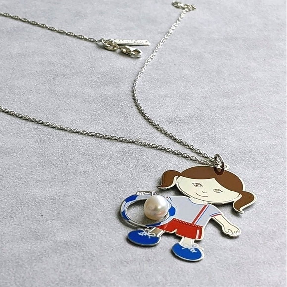 Vantel Pearls "Little Pearl Girl" Sterling Silver Soccer Necklace - Picture 3 of 5